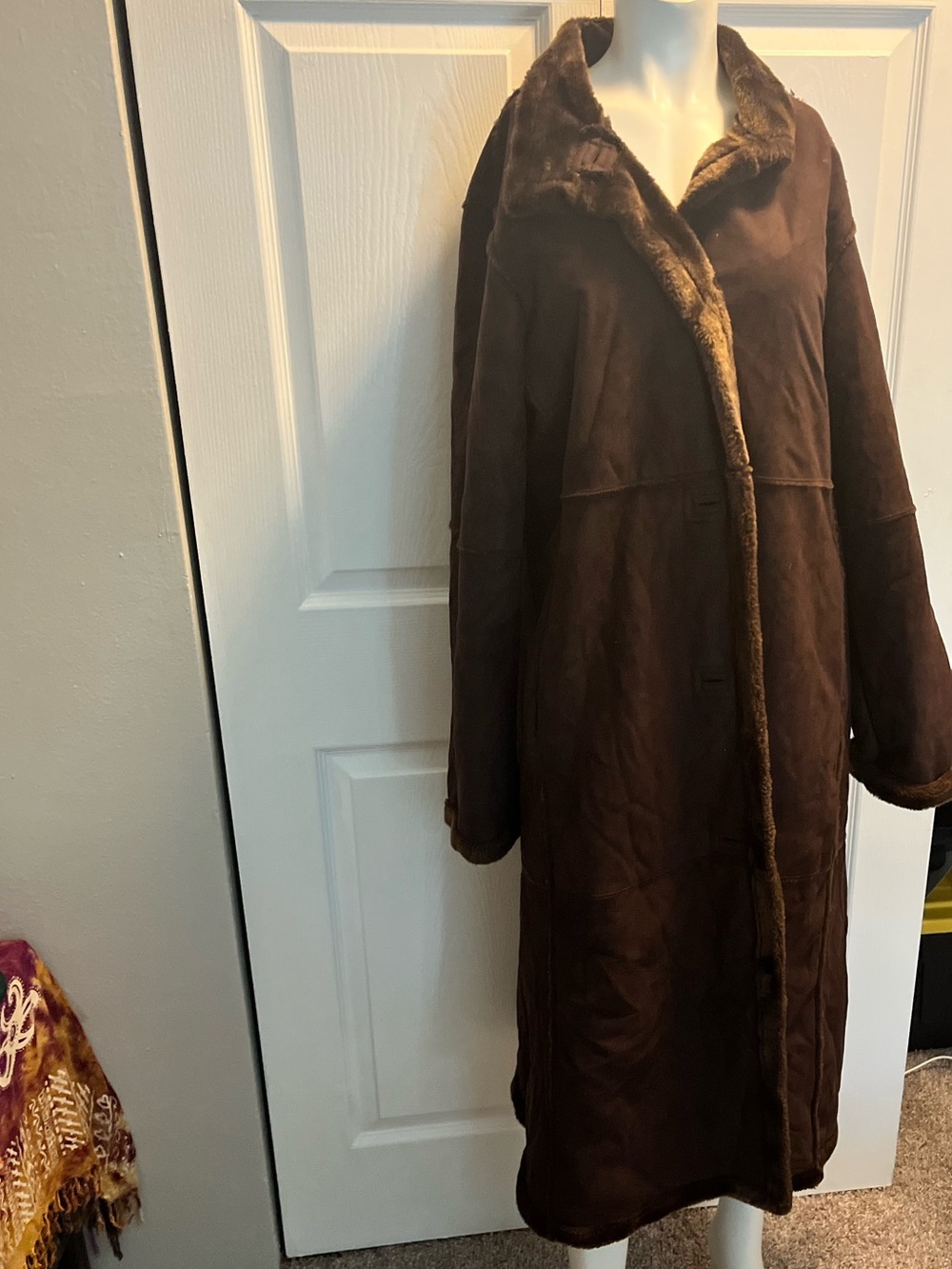 Women's Long Faux-Fur Trim Trench Coat - Brown